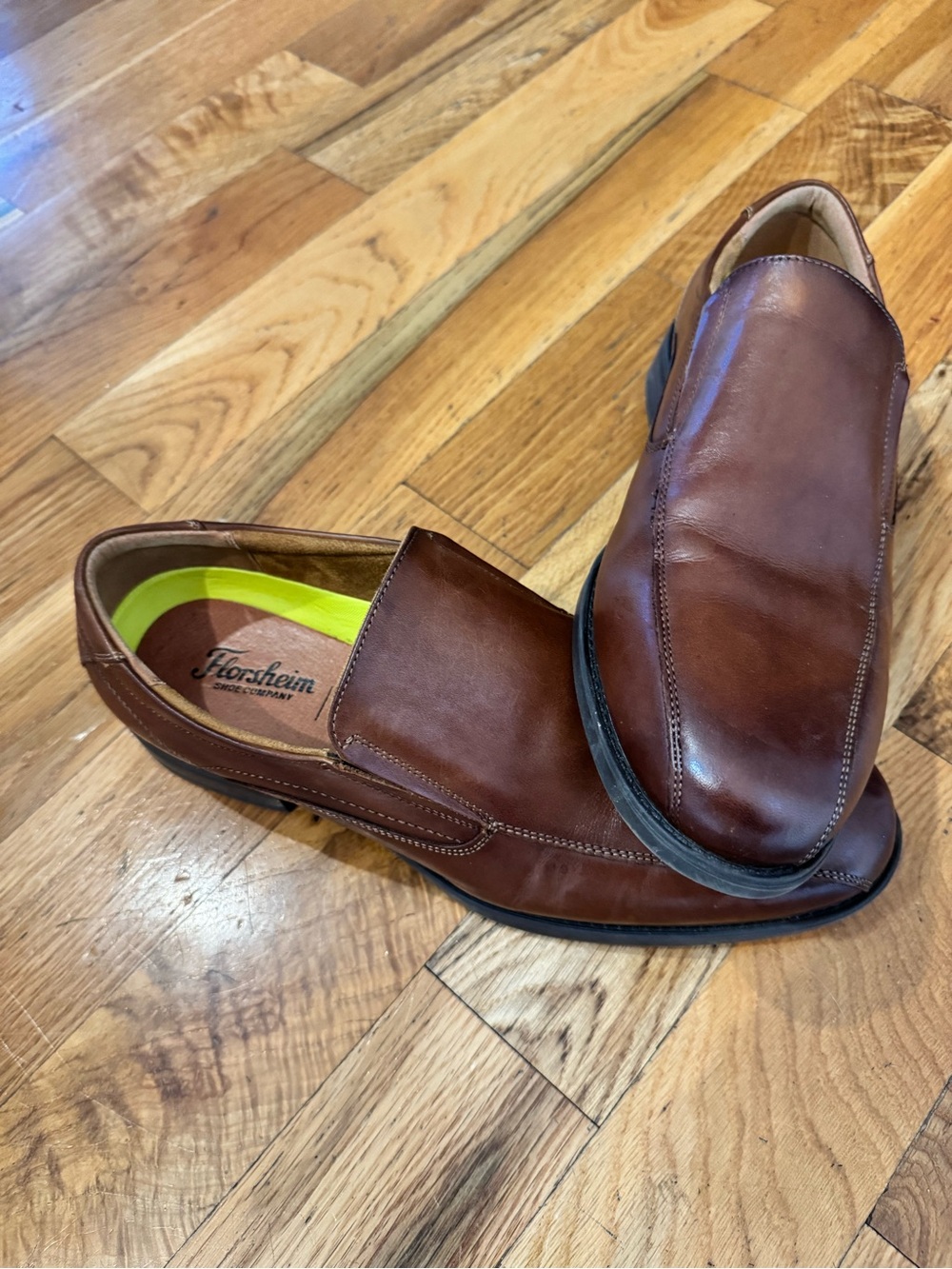 Florsheim Brown Leather Slip-On Loafers with Contrast Insole
